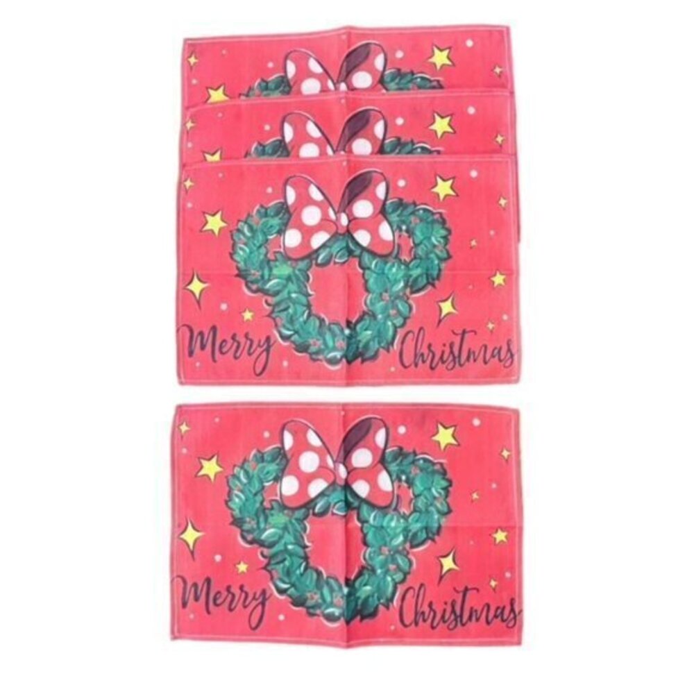 Merry Christmas Minnie Mouse Wreath Table Placemats Set Of 4 NEW Disney‎ Theme